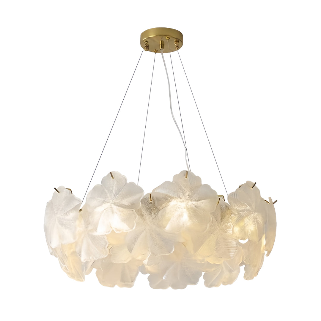 Contemporary glass garland chandelier lights with flowing organic shapes creating warm ambient illumination