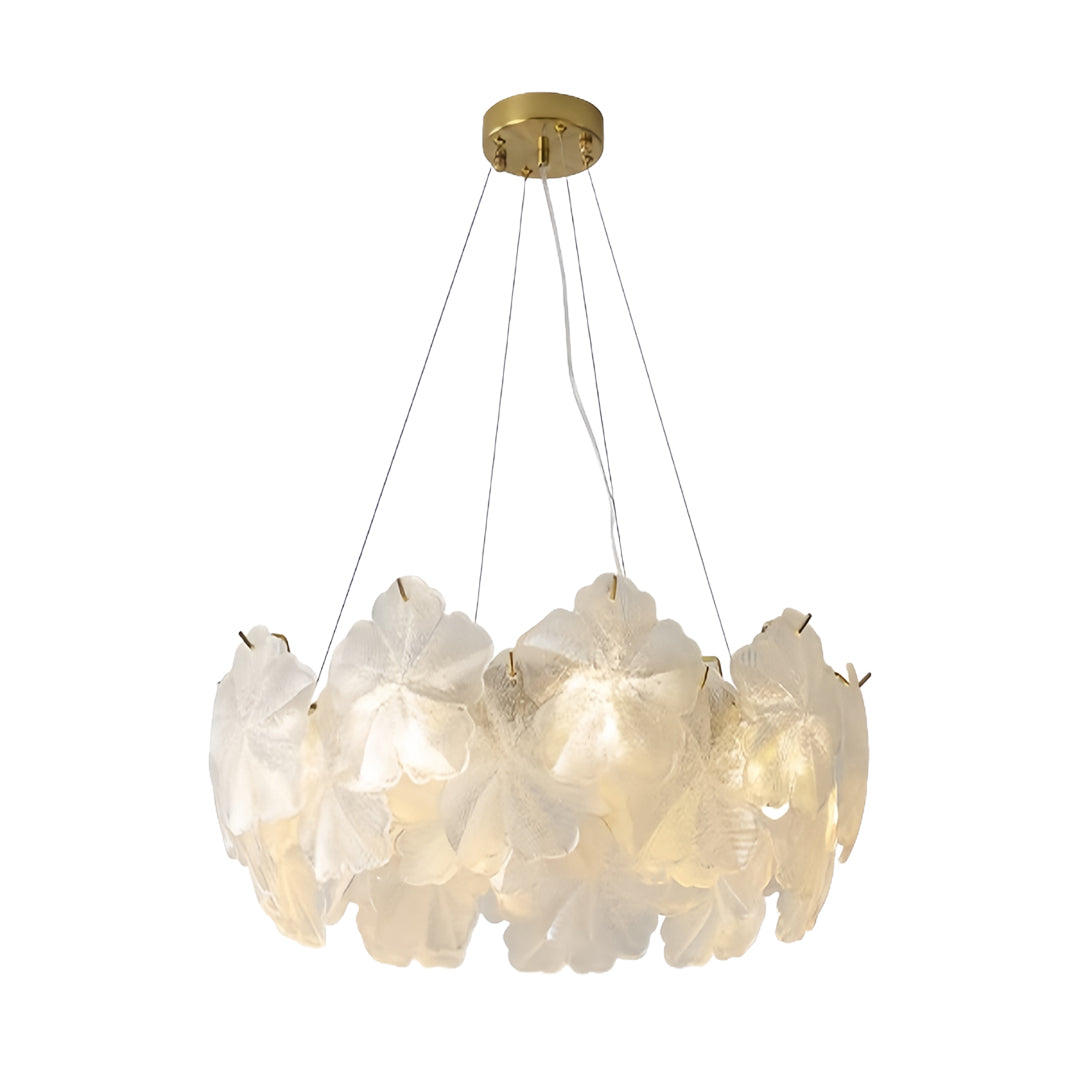 Contemporary glass garland chandelier lights with flowing organic shapes creating warm ambient illumination