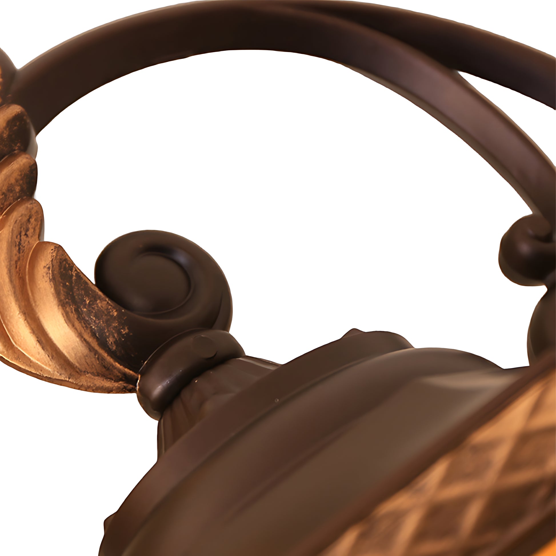 Close-up detail of ornate bronze lantern bracket with decorative scrollwork and traditional craftsmanship for classic exterior lighting