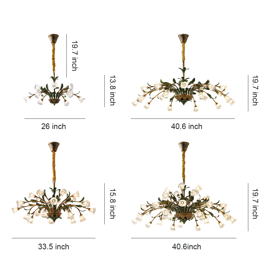 Ornate vintage floral chandelier with pink glass blooms and brass branches creating romantic decorative lighting