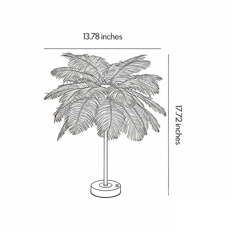Technical diagram of ostrich feather table lamp showing dimensions and structure.