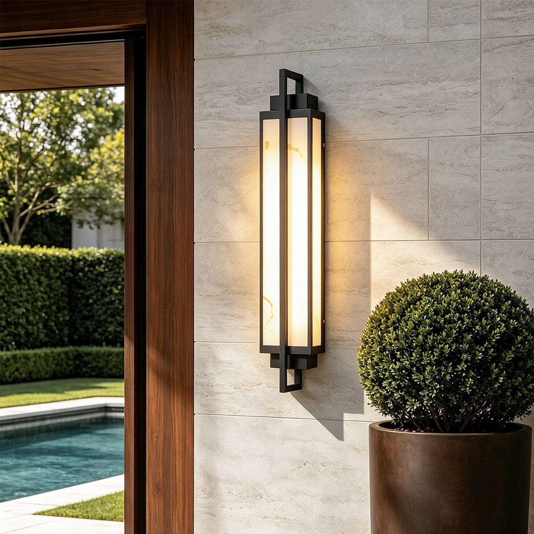 Outdoor alabaster wall sconces modern black linear light provides elegant illumination and contemporary style for exterior walls.