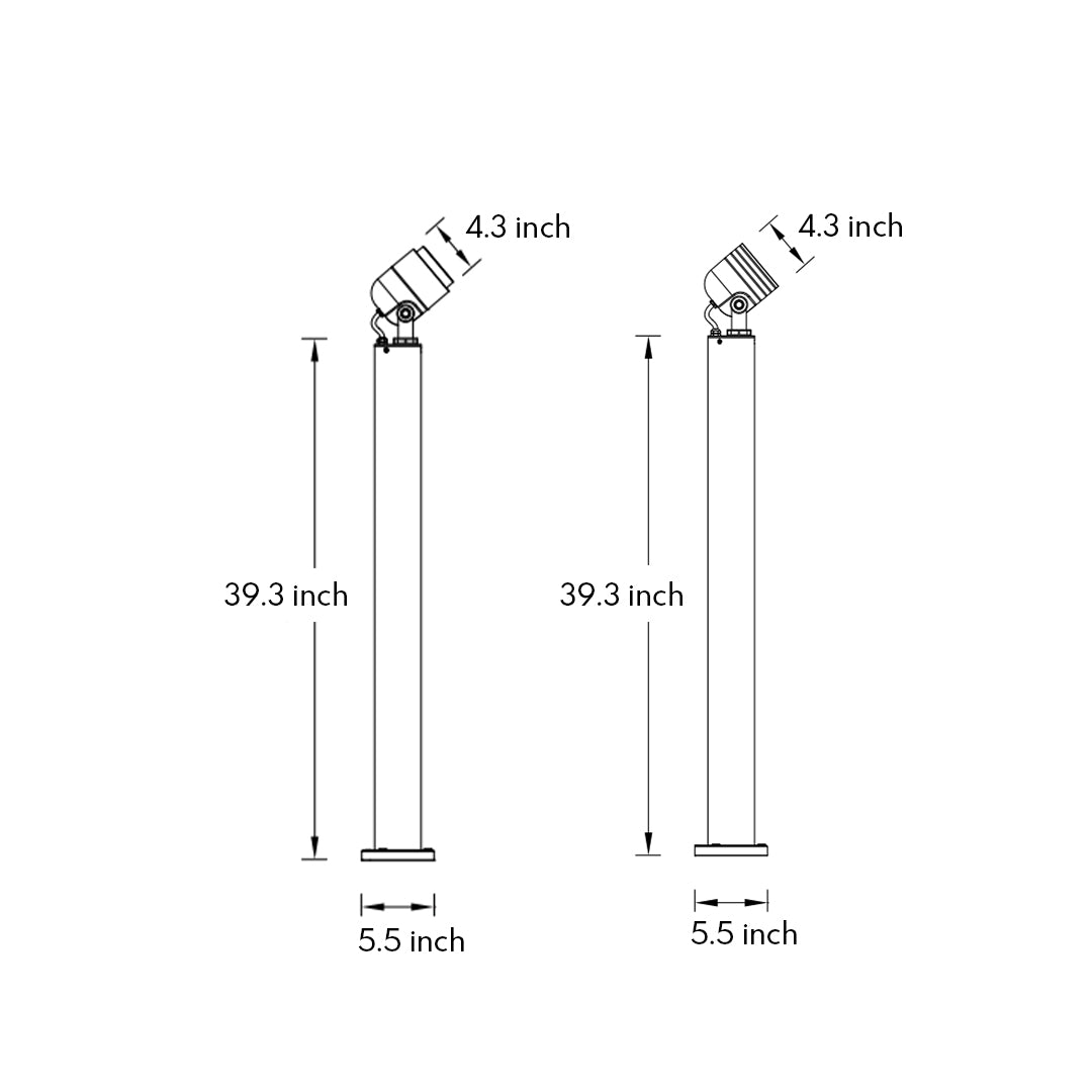 Technical drawing showing dimensions and specifications for outdoor lighting bollard with measurements