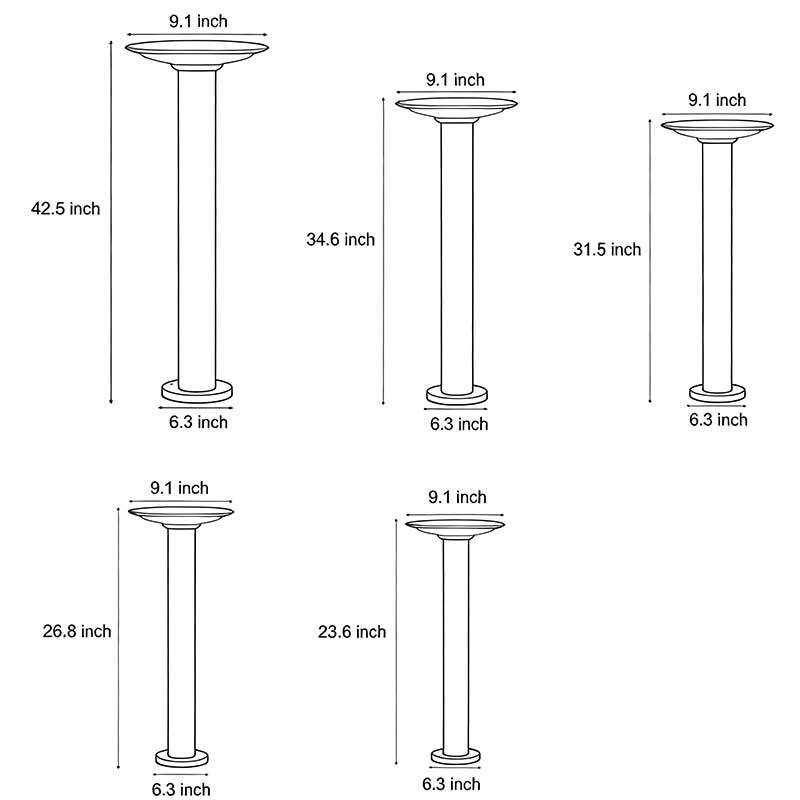 Technical diagram showing dimensions and structure of outdoor bollards lighting models.
