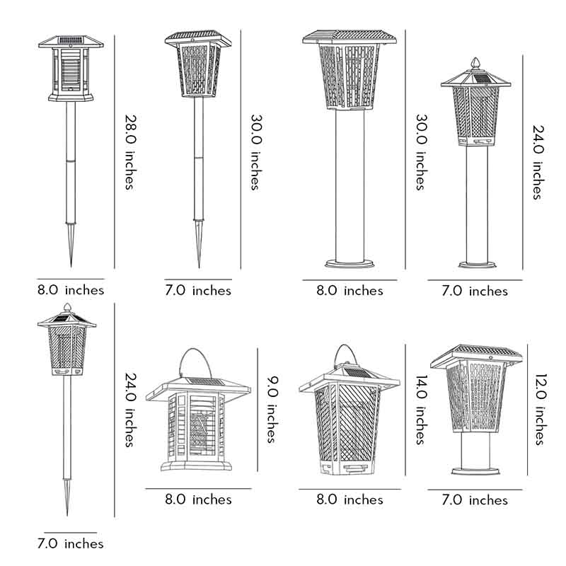 Outdoor bug repellent lights with a black finish, providing soft light near a garden.