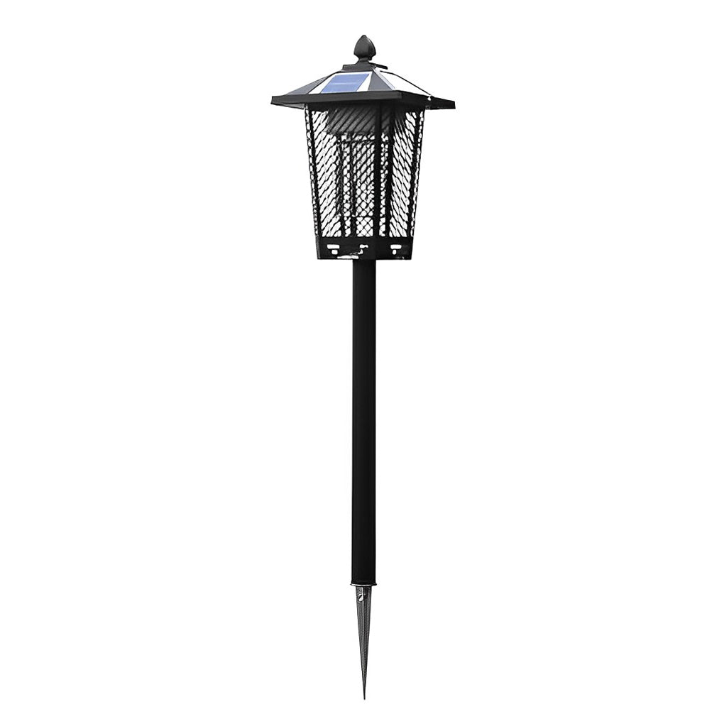 Outdoor bug repellent lights providing soft illumination near a garden table.