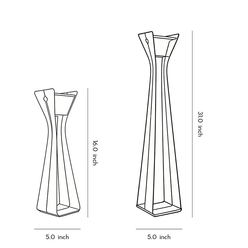 Technical dimension drawing of outdoor floor lamps for porches, showing height, base width, and overall proportions.