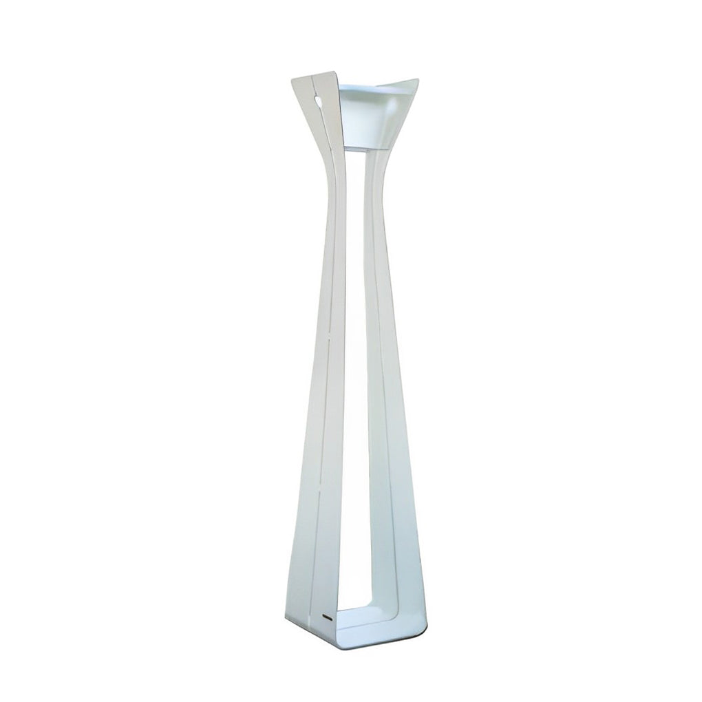 White outdoor floor lamp for porches isolated on white background, emphasizing minimalist design and clean lines.