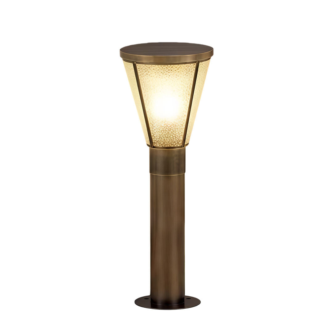 Outdoor garden path lights with a modern design, mounted on a garden pathway.