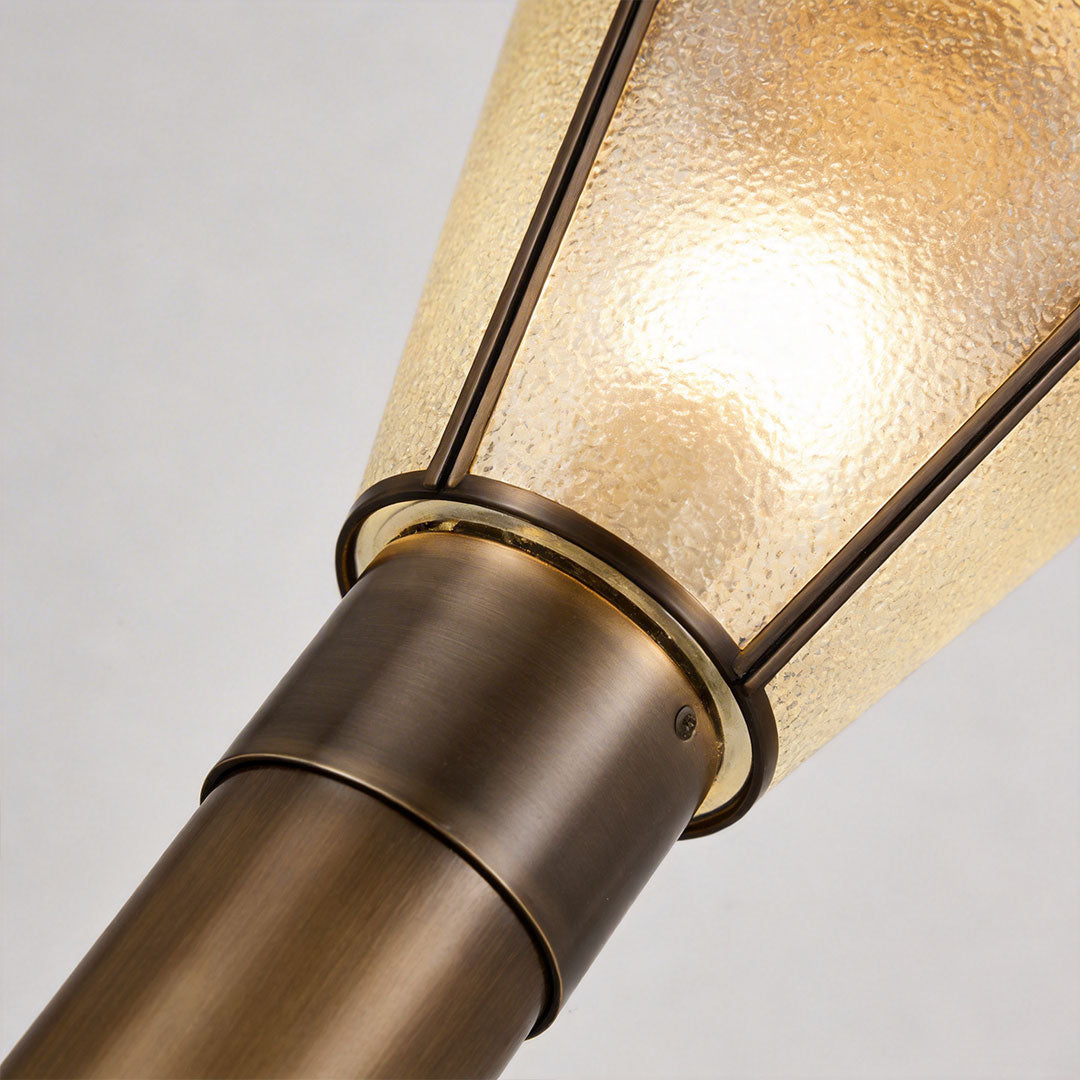 Outdoor garden path lights with a solar panel, providing soft illumination.