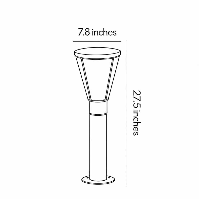 Technical diagram of outdoor garden path lights showing dimensions and installation details.