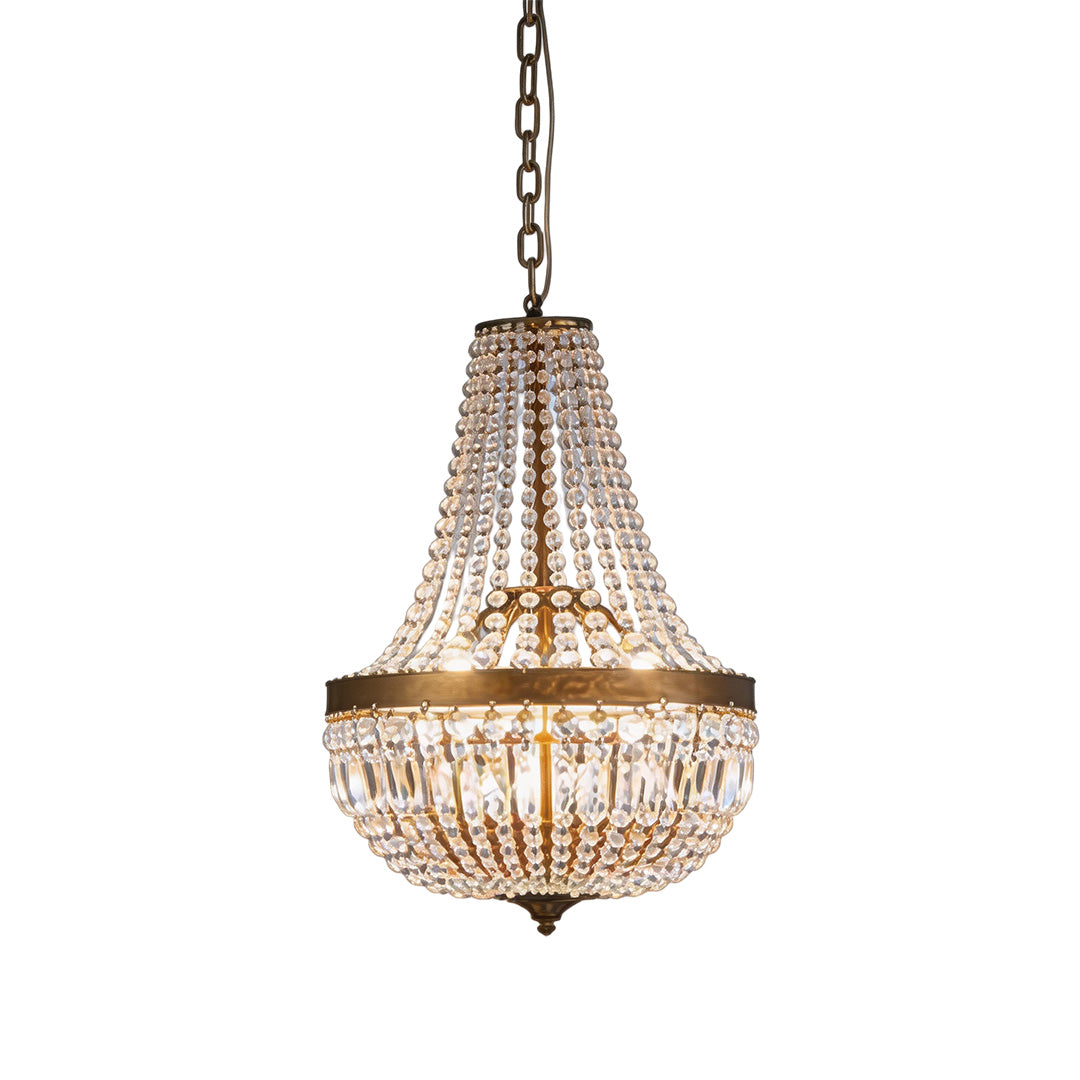 Outdoor hanging lantern light fixtures with a vintage design, hanging from a chain.