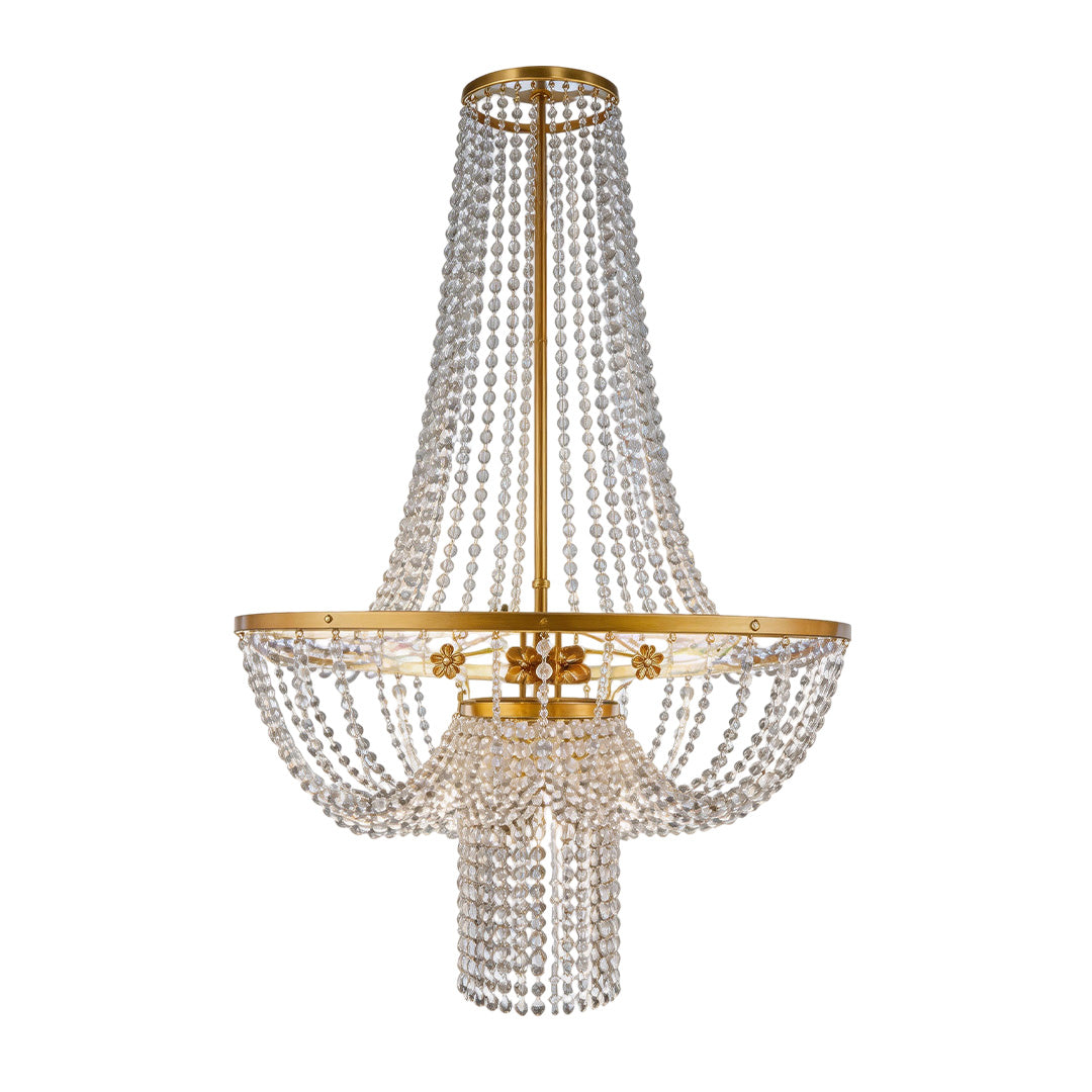 Outdoor hanging light fixture with a vintage design, hanging from a chain.