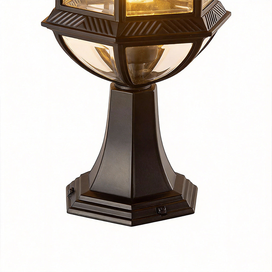 Outdoor hanging lights for patio, side view of the classic lantern style.