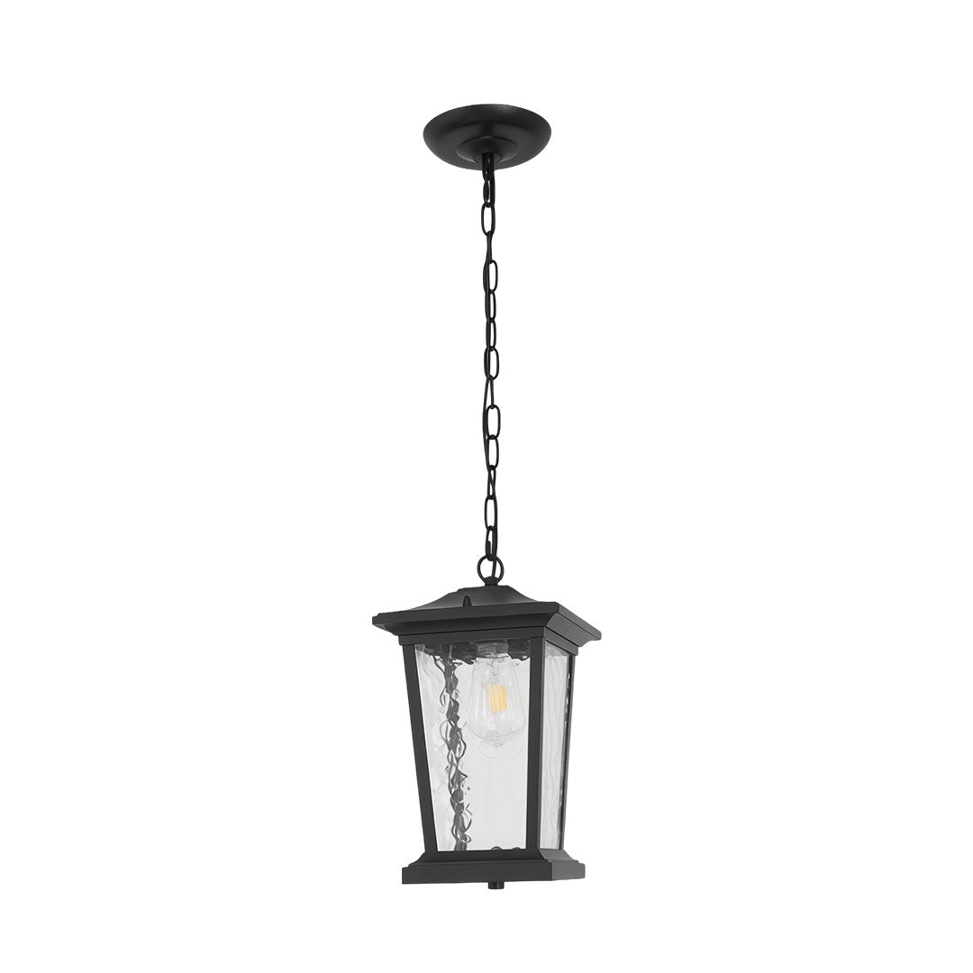 Outdoor hanging lights for porch with a black finish, providing warm illumination.