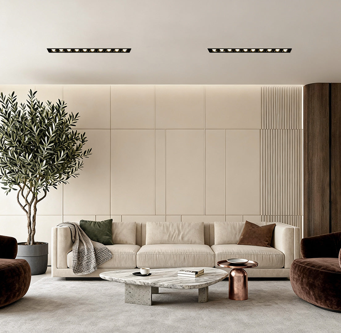 Outdoor ice cube lights installed along a landscaped gravel border.