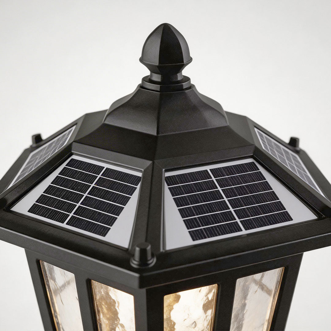 Close-up of outdoor landscape path lighting showcasing its classic black design.