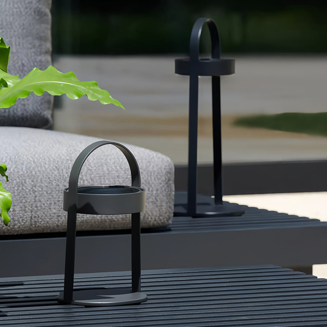 Outdoor landscaping lighting lanterns illuminating garden pathway with modern aesthetic.