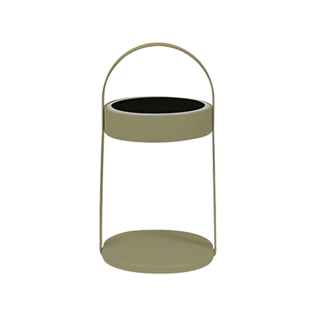 Olive outdoor landscaping lighting lantern with modern portable form.