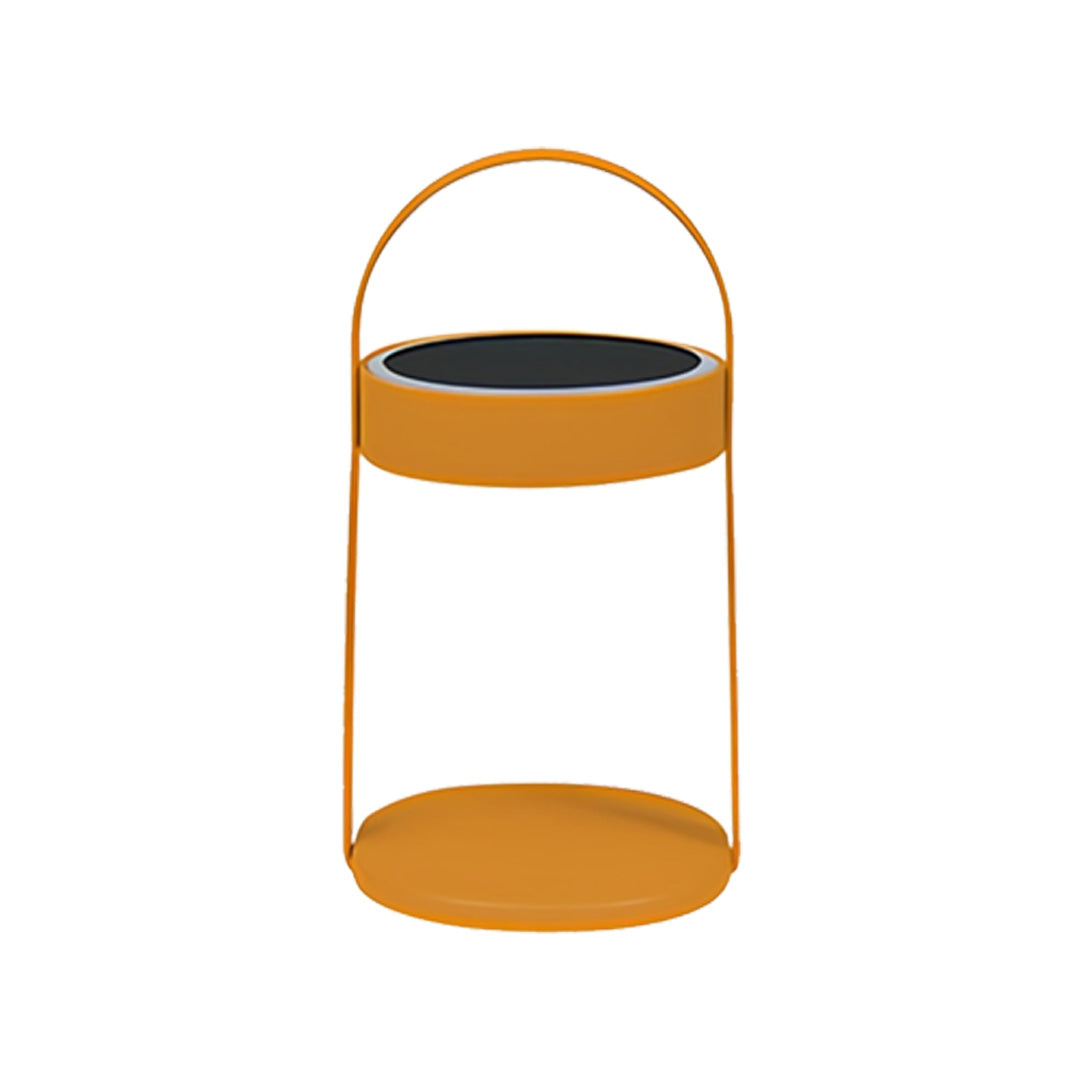 Orange outdoor landscaping lighting lantern featuring smooth matte finish.