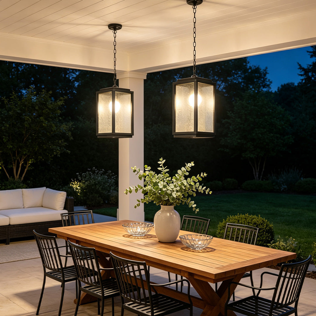 Outdoor LED pendant light fixtures providing energy-efficient and stylish illumination for patios, porches, and outdoor living spaces