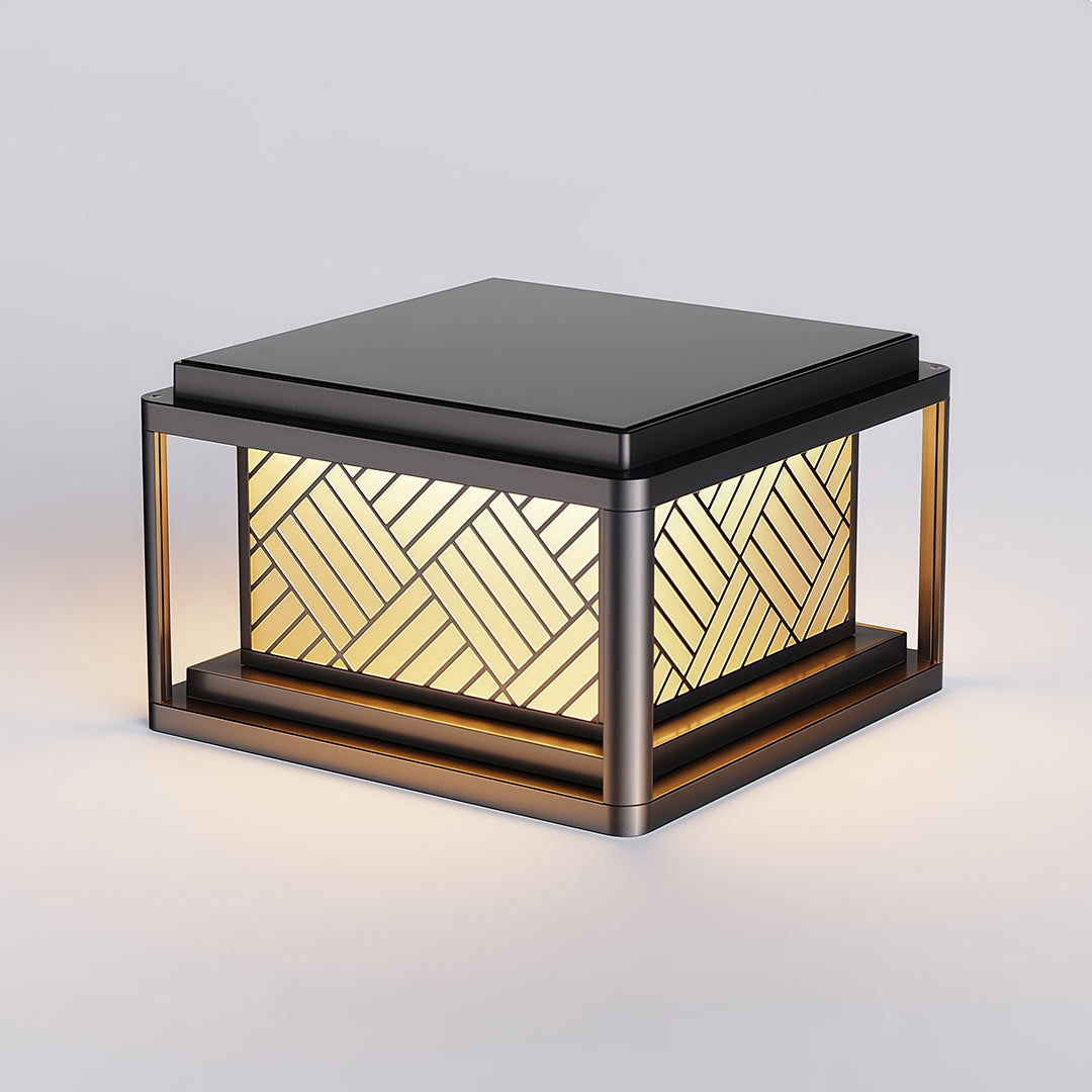 Illuminate your outdoor space with outdoor LED pillar lights featuring a geometric pattern shade for stylish, energy-efficient lighting.