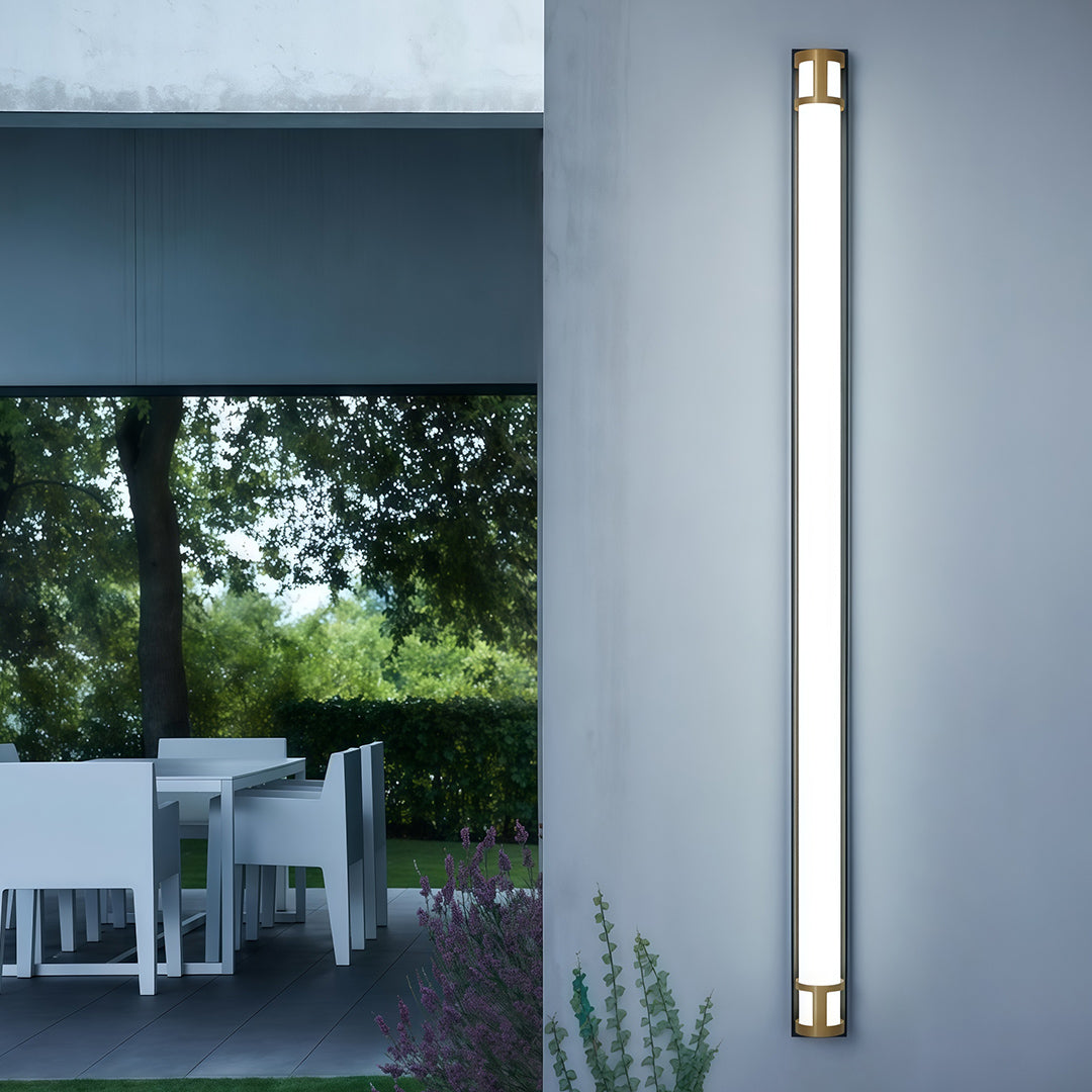 Outdoor led wall sconce lighting providing ambient illumination on modern white wall
