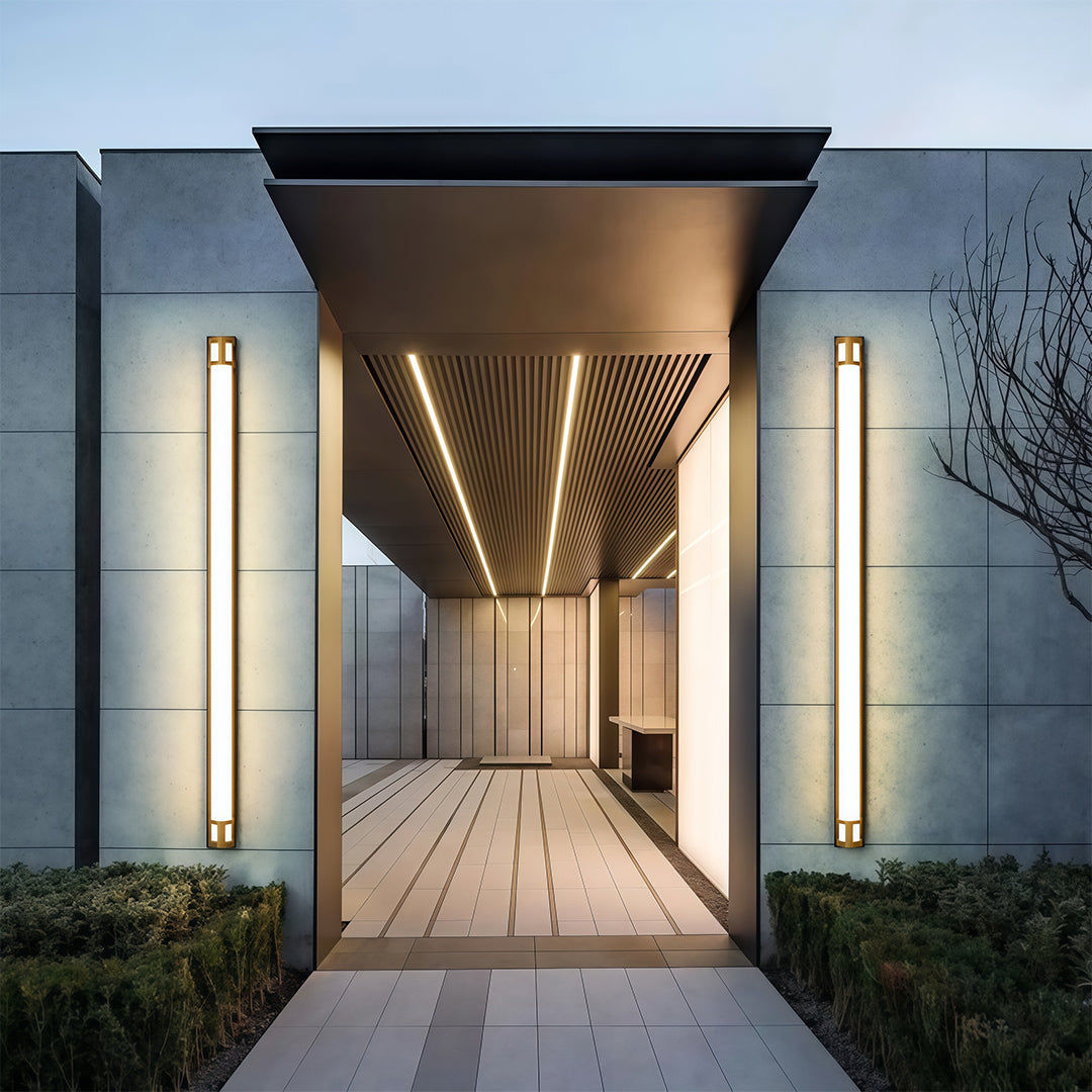 Modern luxury chandeliers inspired outdoor led wall sconce lighting at contemporary entrance