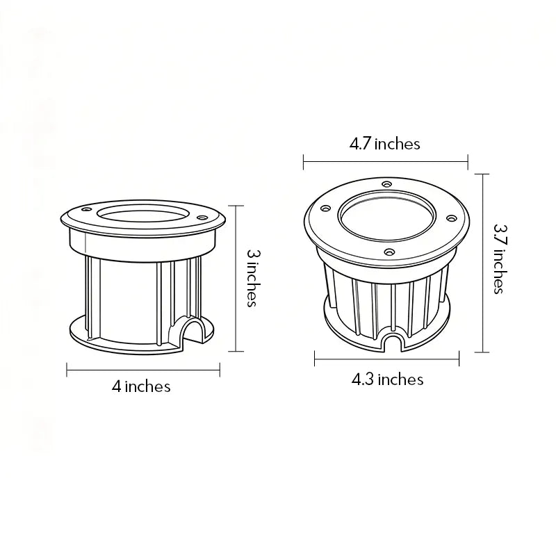 Dimension diagram of outdoor LED waterproof embedded ground lights showing 4.7-inch width and 3.7-inch height.