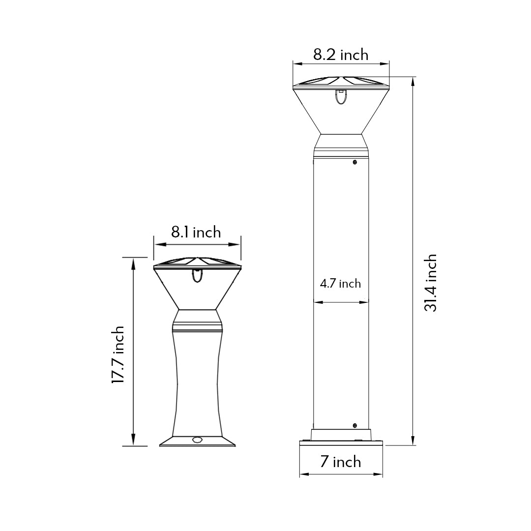 Engineering blueprint with specifications and measurements for outdoor light fixture design