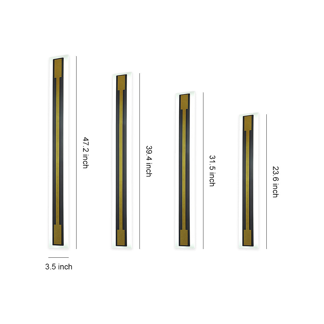 Outdoor light fixtures sconces specification diagram showing four size options with dimensions
