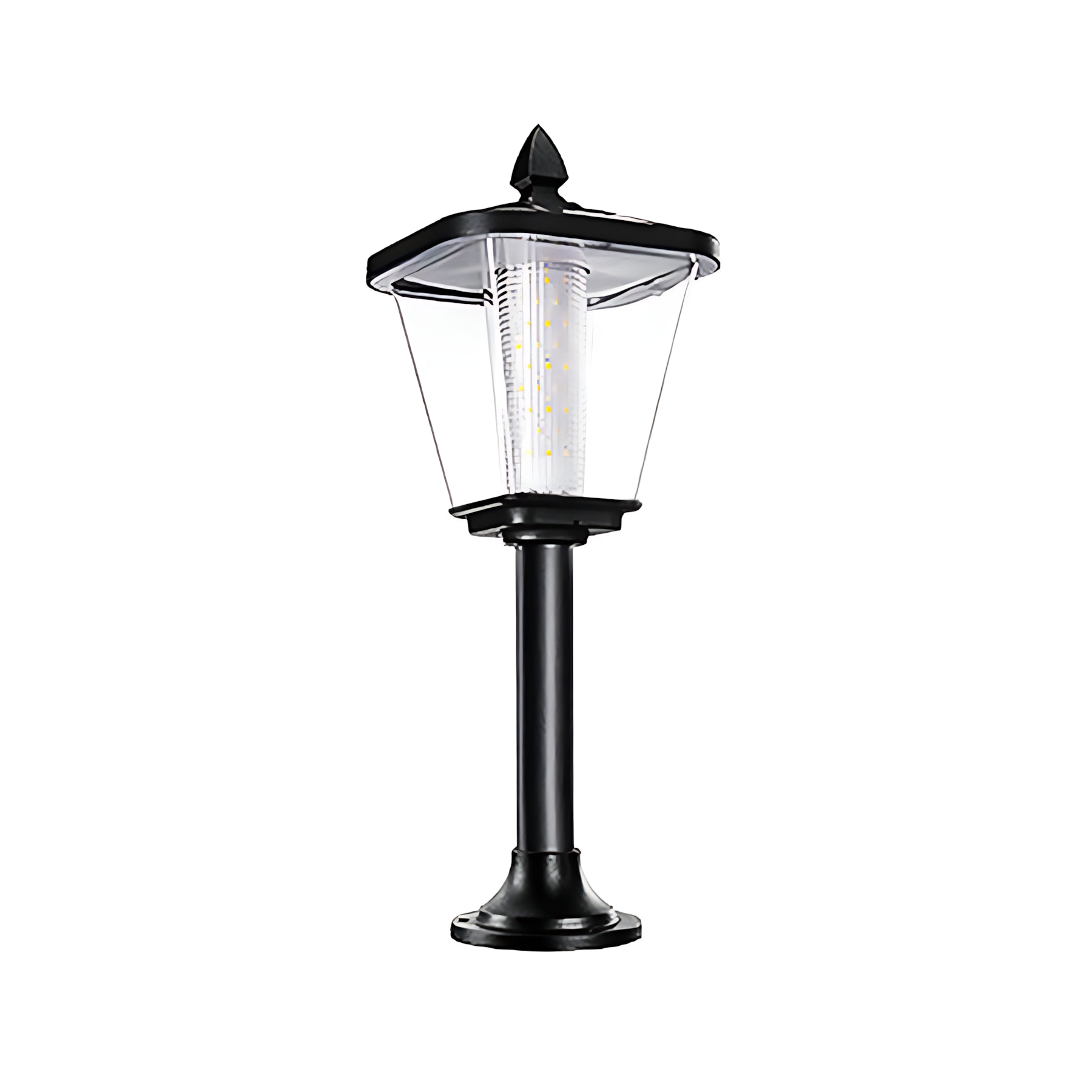 Technical drawing showing dimensions and specifications for outdoor lighting fixtures