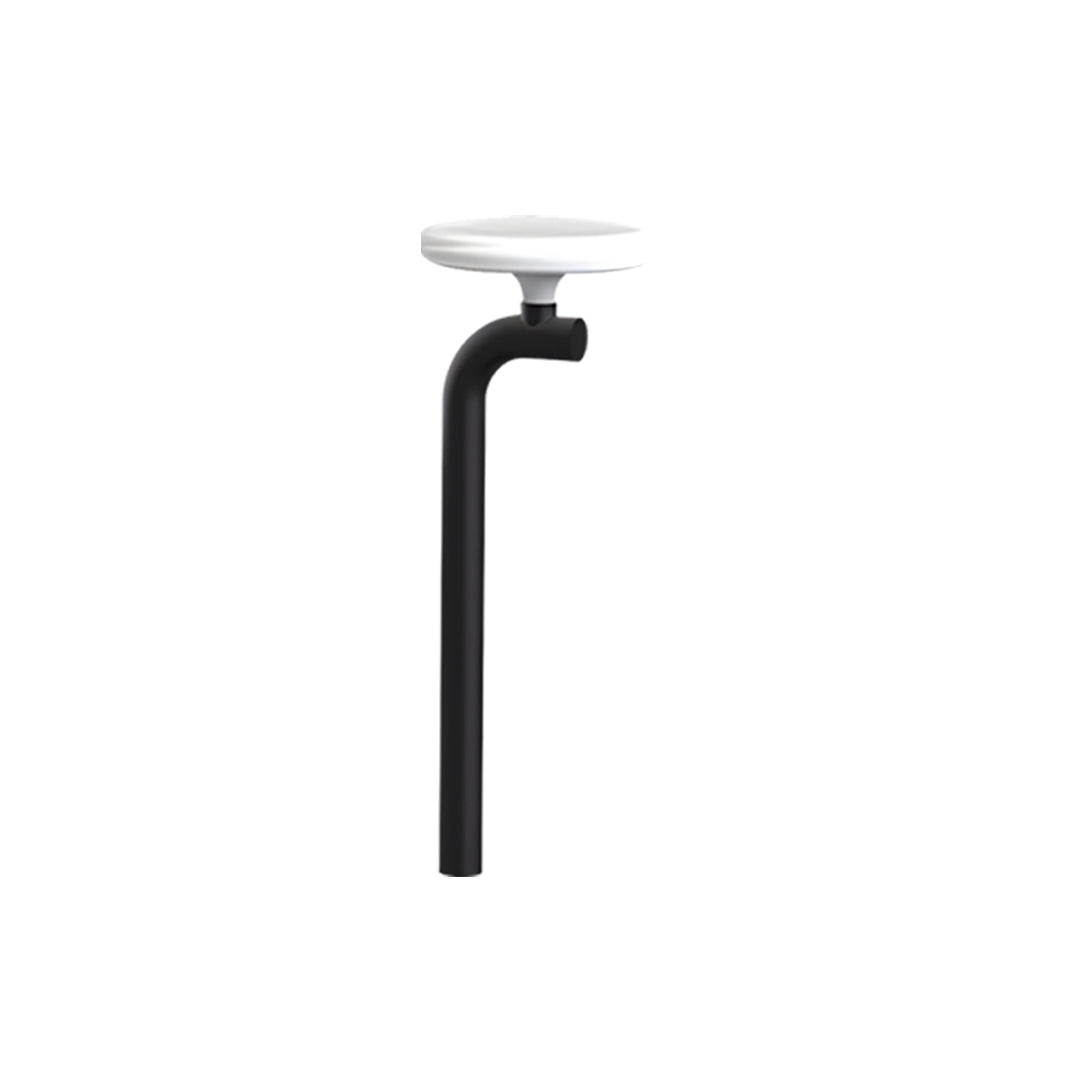 Straight-pole outdoor lighting path lights fixture with minimalist top lamp design.