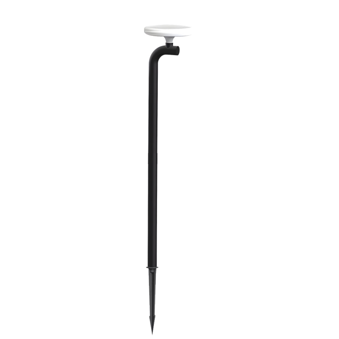 Simple tall outdoor lighting path lights pole with small lamp head, modern dark finish.