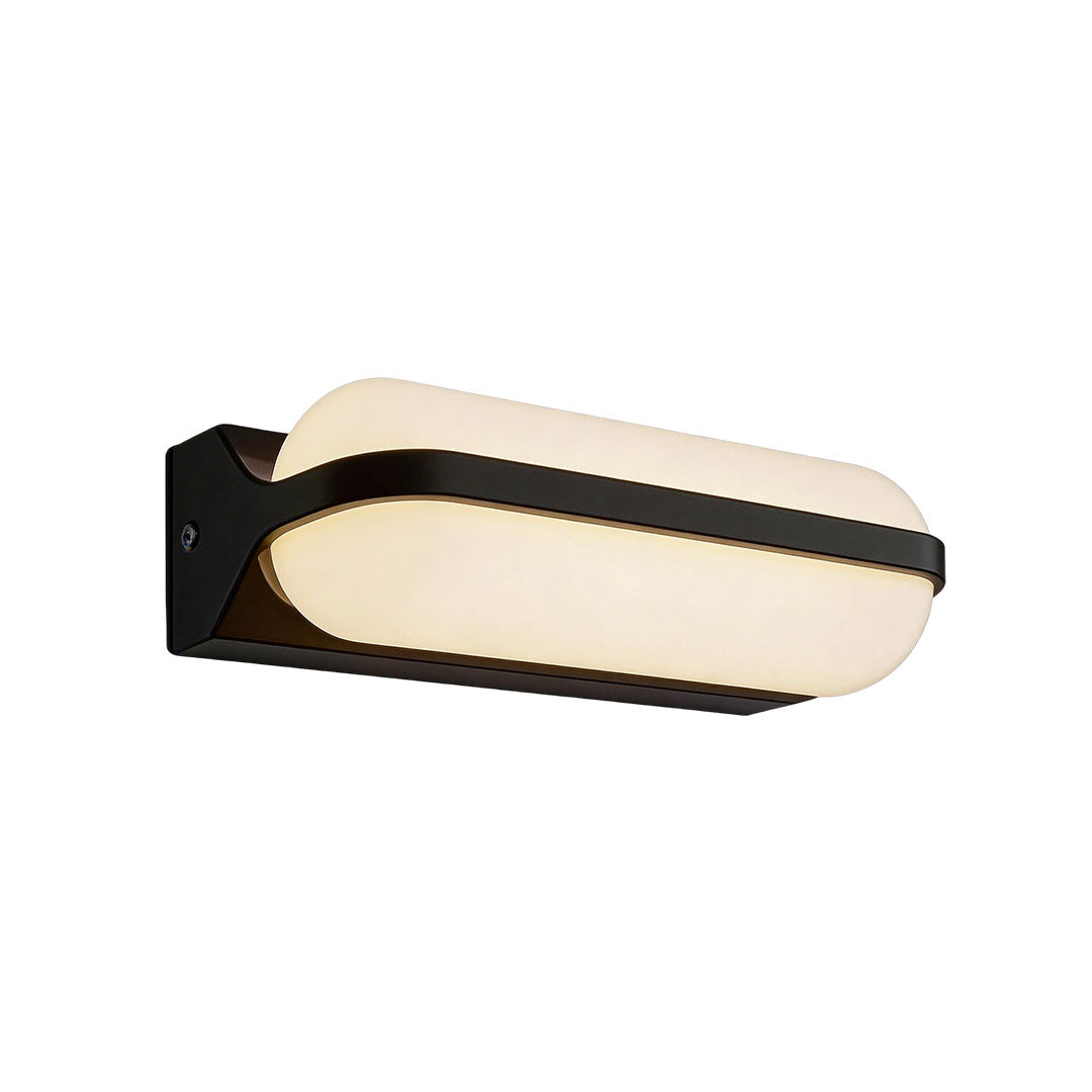 Outdoor lighting wall with a modern design, mounted on a white wall.