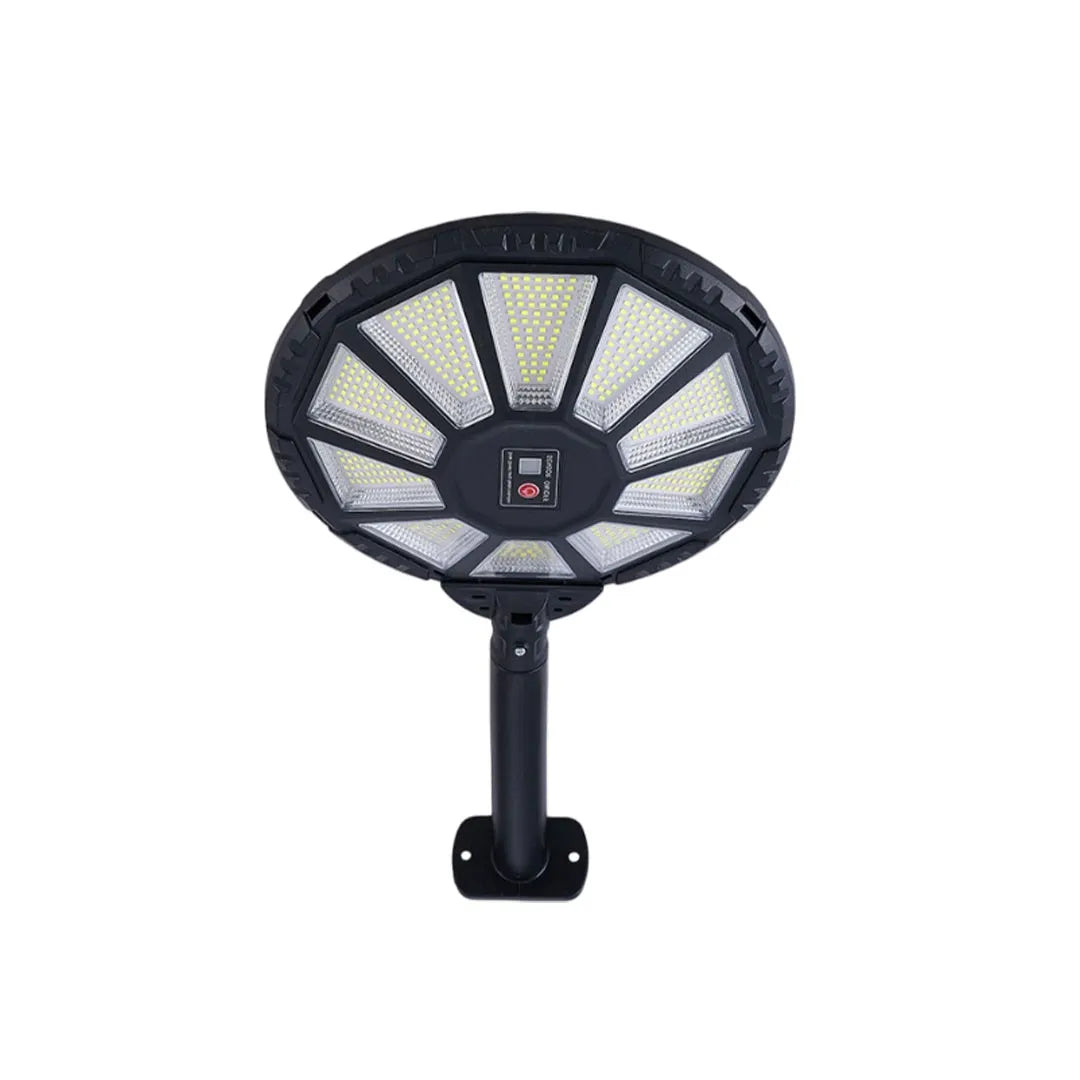 Outdoor modern floor lamps featuring a circular LED head with multiple illuminated segments.