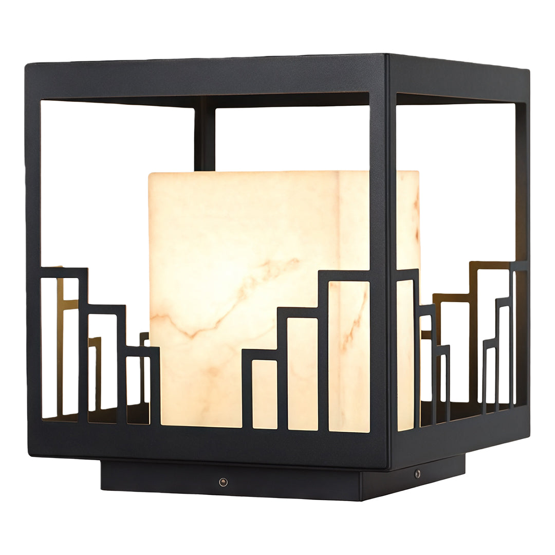 Outdoor pillar light with decorative skyline cage enhances entrances and fences with elegant design and reliable outdoor illumination.