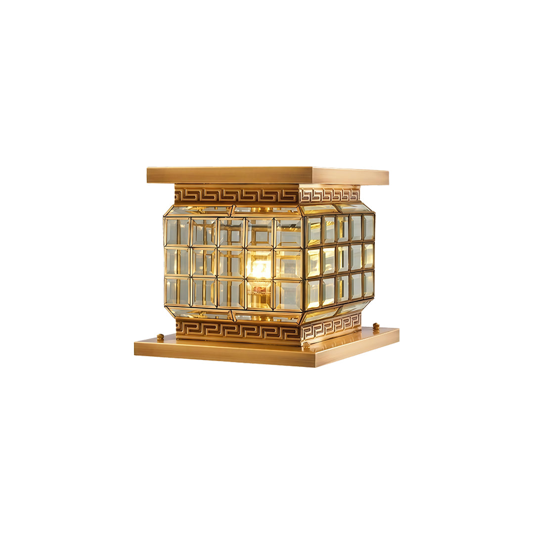 Elegant outdoor pillar lights solar isolated on white background with luxurious warm illumination.