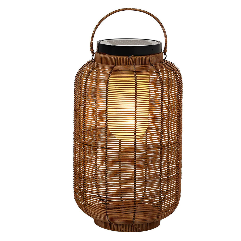 Outdoor rattan lanterns with handle on white background.
