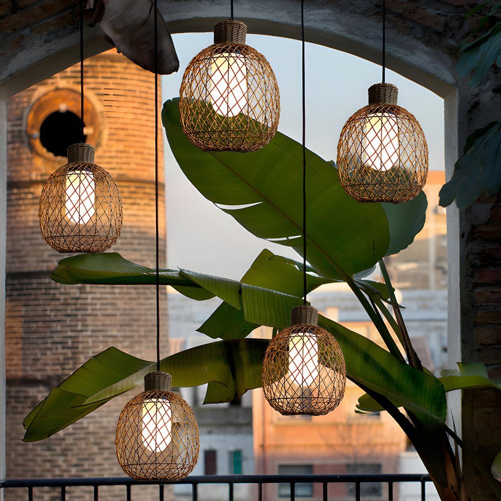 Led Rattan Light Outdoor Rattan Pendant Lights 10W Rustic Modern LED Ceiling Hanging ...