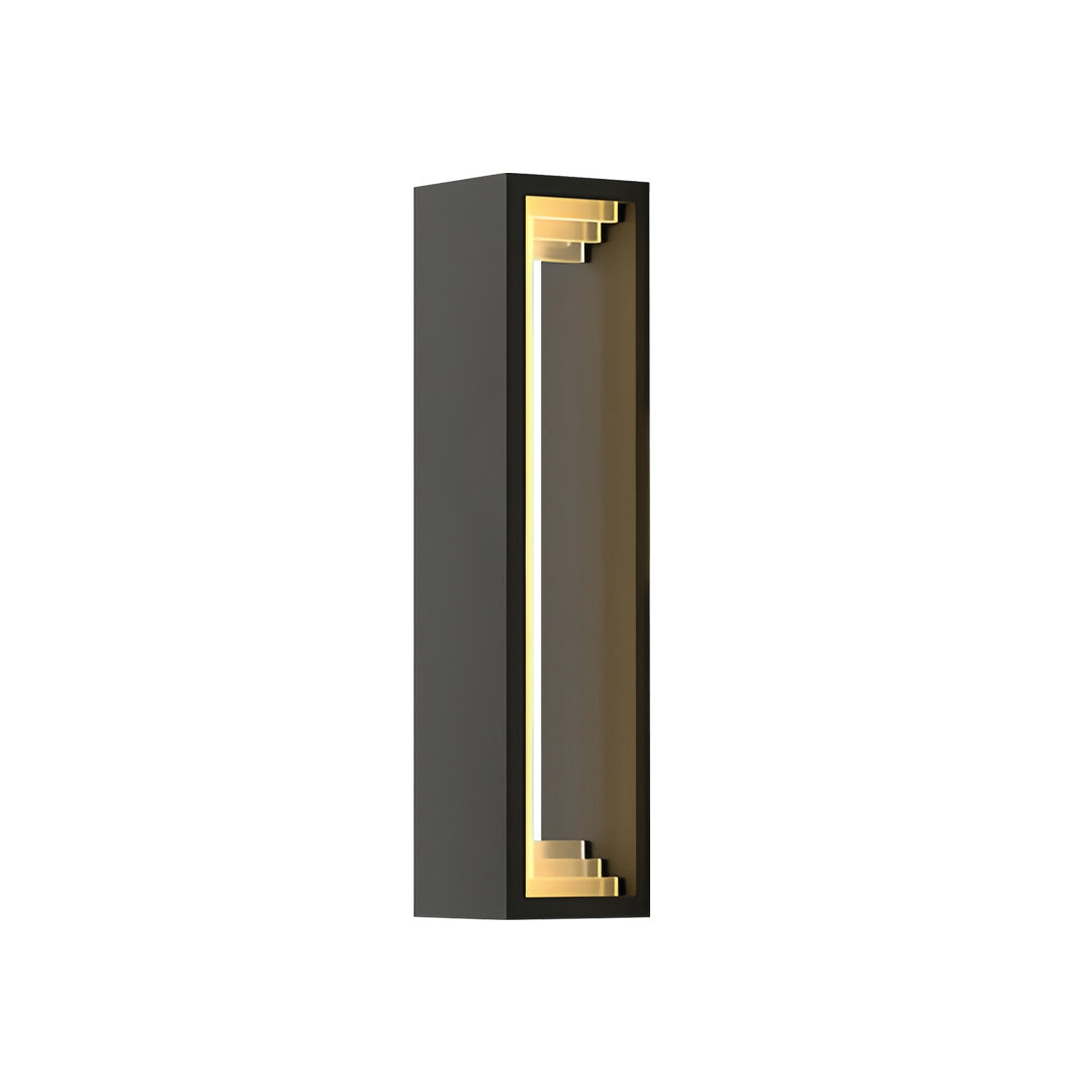 Minimalist outdoor sconce modern wall lamp showing a clean vertical silhouette in dark metal.