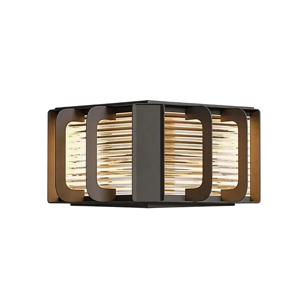 Outdoor solar pillar lights showcasing a contemporary geometric frame with soft ambient lighting.