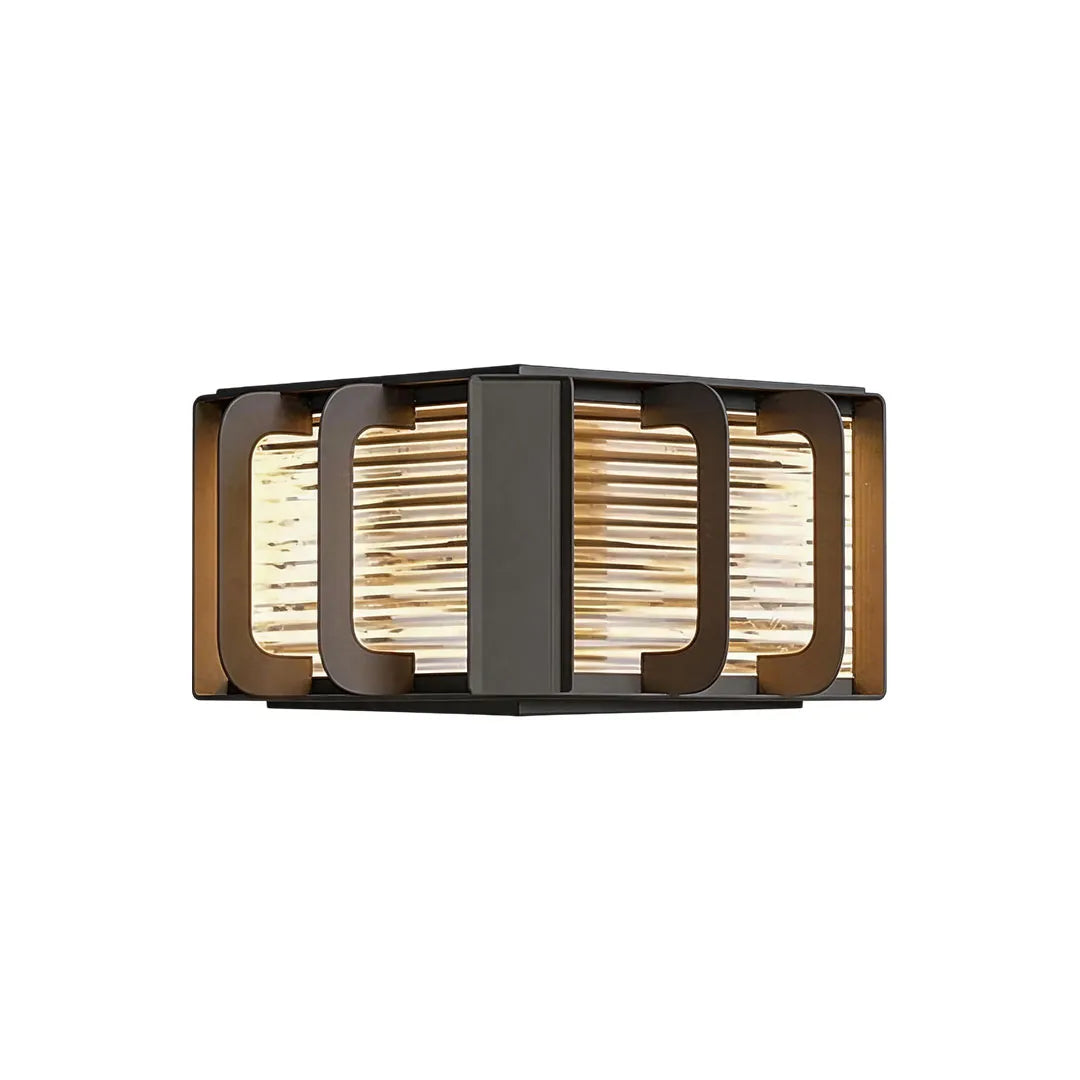 Outdoor solar pillar lights with a decorative slatted frame and integrated warm LED lighting.