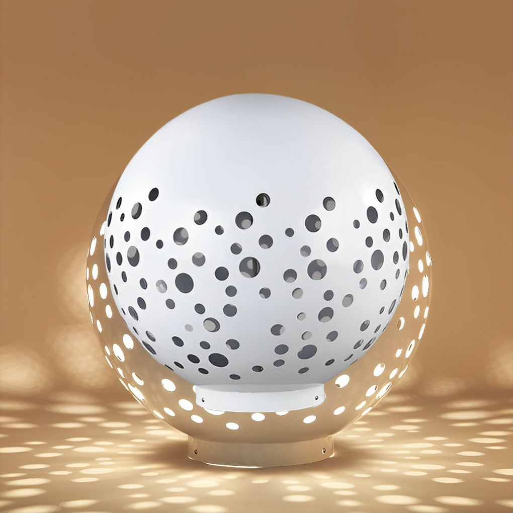 Outdoor sphere light with a minimalist design, enhancing a modern outdoor space.