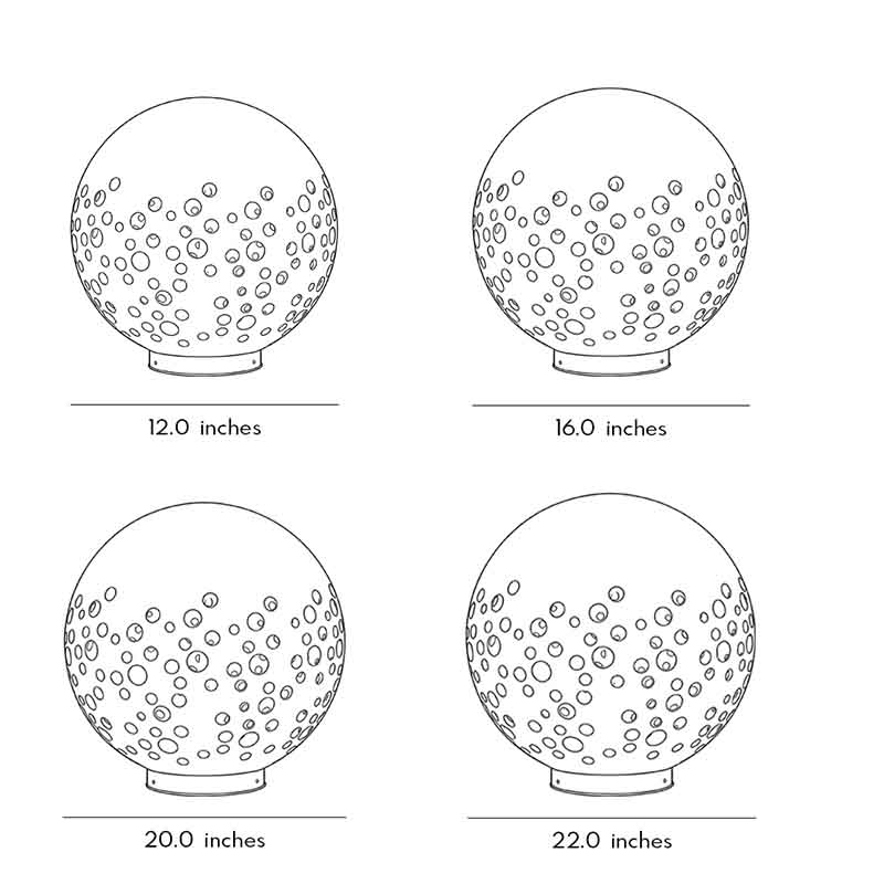 Technical diagram showing dimensions and structure of outdoor sphere light models.