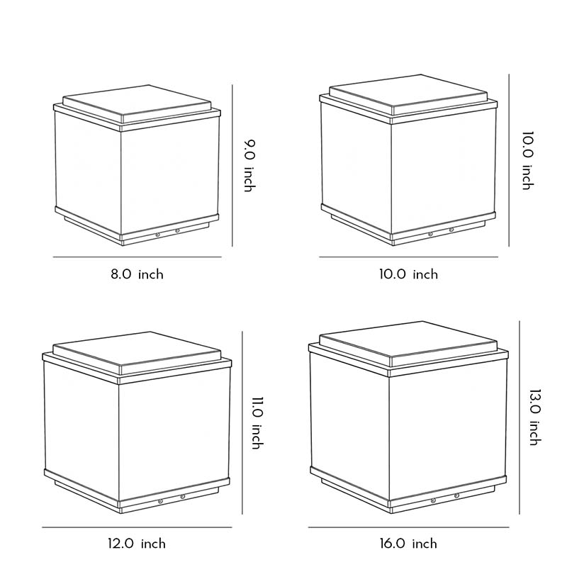 Technical diagram of outdoor stone pillar lights, showing dimensions and installation specifications.