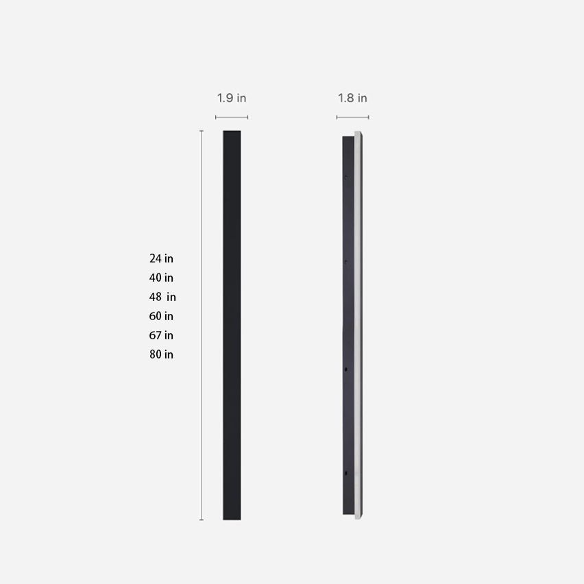 Line drawing of outdoor strip wall light dimensions, providing installation specifications.