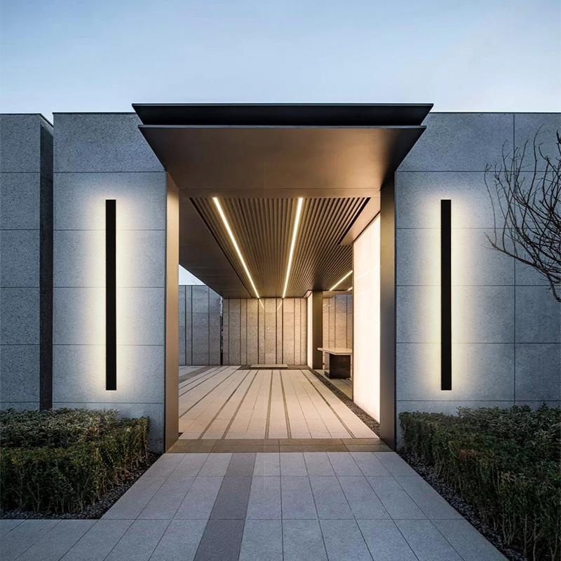 Outdoor strip wall light black linear LED integrated light offers sleek modern design with durable waterproof performance.