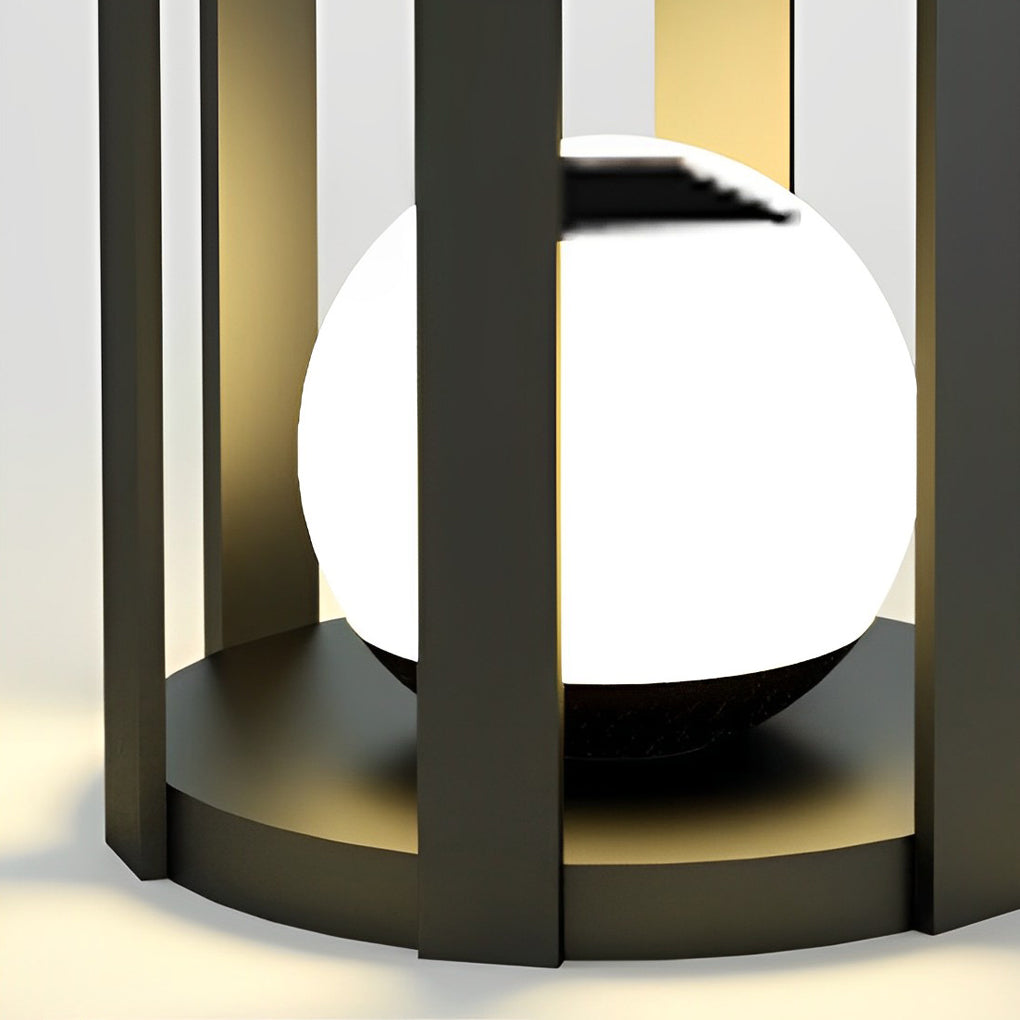 Outdoor tray floor lamp with a sleek design, providing ambient light in an outdoor setting.