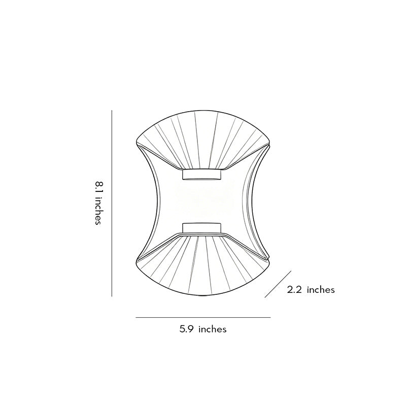 Outdoor up down wall light dimension drawing with curved modern wall sconce measurements.